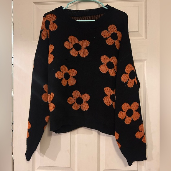 SHEIN Sweaters - SHEIN Black and Orange Floral Sweater
